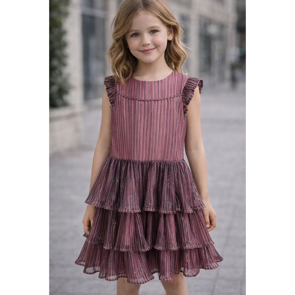 FAO Schwarz Girls Shimmer Tiered‎ Dress – Pink – Size 6/7